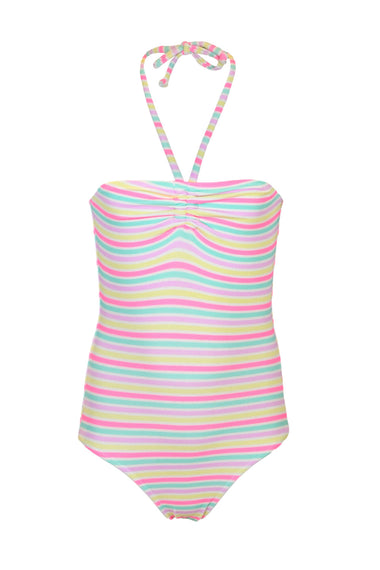 Sunny Stripe Girls Terry Halter One Piece Swimsuit