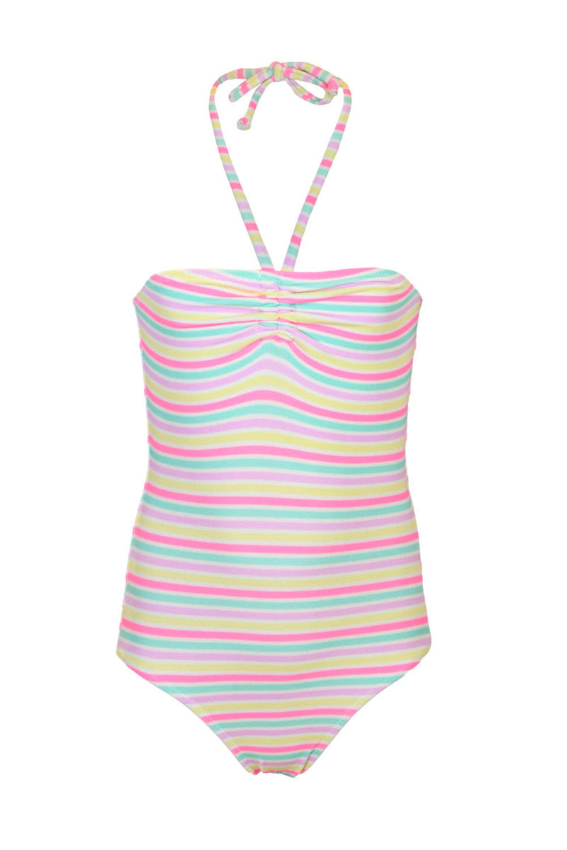 Sunny Stripe Girls Terry Halter One Piece Swimsuit