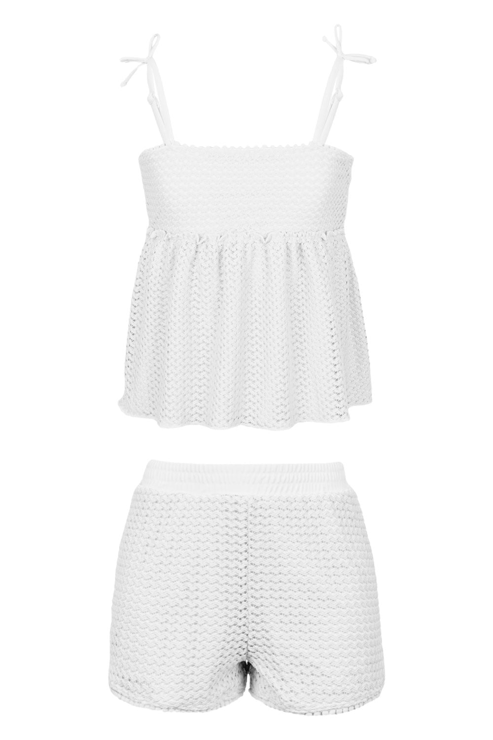 Load image into Gallery viewer, White Girls Crochet Peplum Tank &amp;amp; Short Cover Up Set
