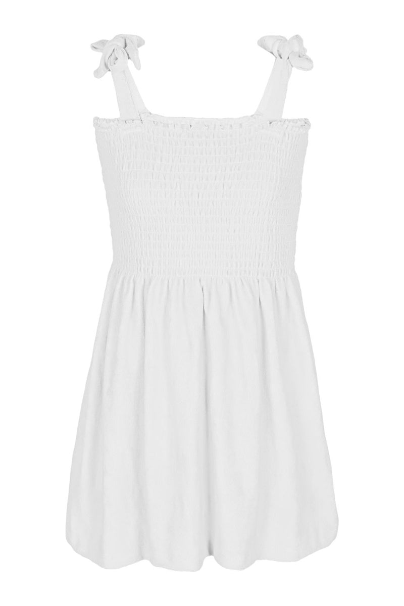 White Terry Girls Smocked Tank Dress