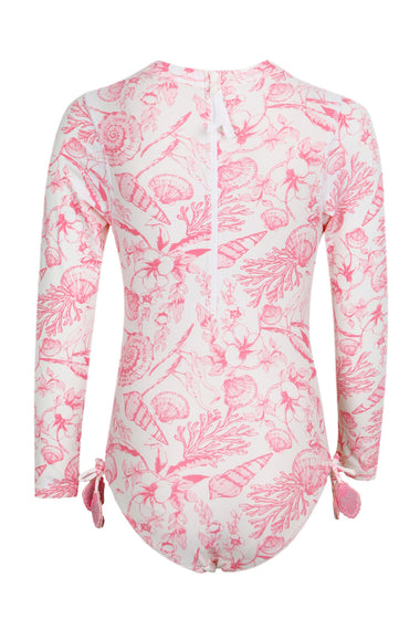 Seaside Toile Girls Long Sleeve One Piece Swimsuit
