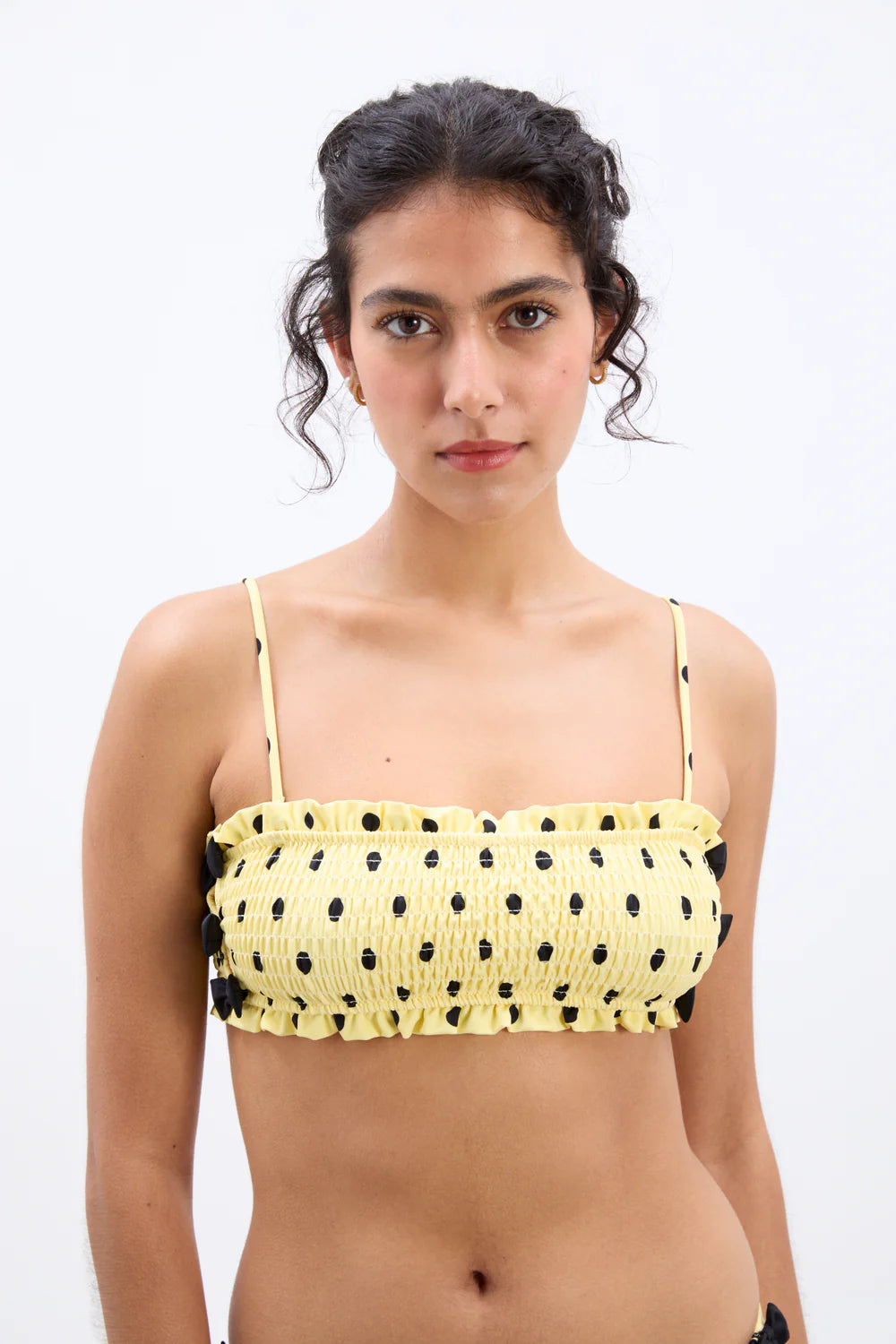 Load image into Gallery viewer, Jezebel Shirred Bow Bikini Top Butter Spot
