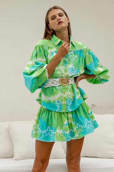 Woman modelling Bohemian Button Up Shirt for Women