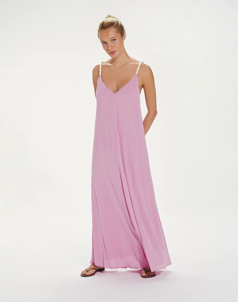Solid Lilly Detail Long Cover Up Red Pink