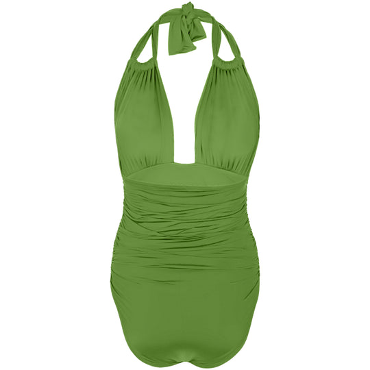 Load image into Gallery viewer, Ruched Halter One Piece Matcha - One Piece
