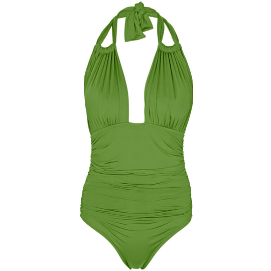 Load image into Gallery viewer, Ruched Halter One Piece Matcha - One Piece

