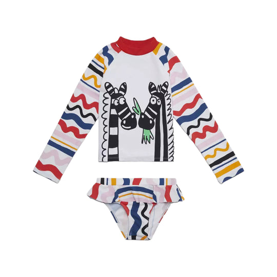 Girls Long Sleeve Rash Guard in Zebra Print - Rash Guard