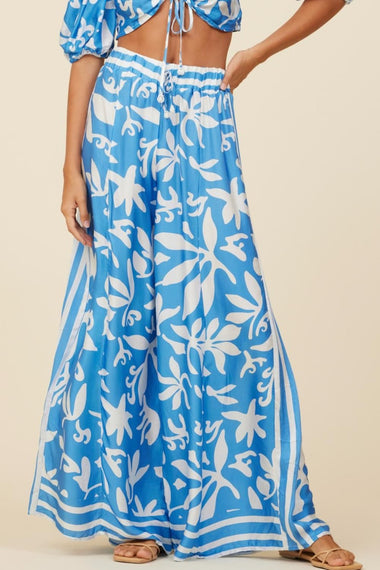 Summer Breeze Print Satin Pants - Bottoms