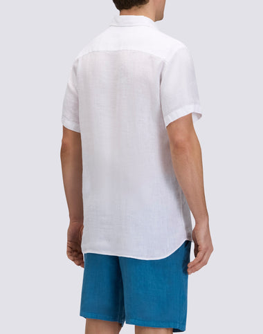 Men's Short Sleeve Linen Shirt in White
