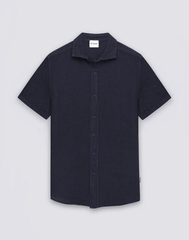 Men's Short Sleeve Linen Shirt in Dark Navy