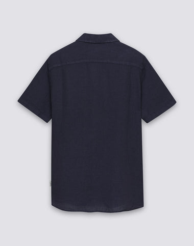 Men's Short Sleeve Linen Shirt in Dark Navy