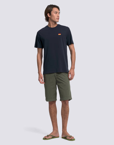 T-Shirt with Tricolour Embroidery in Navy