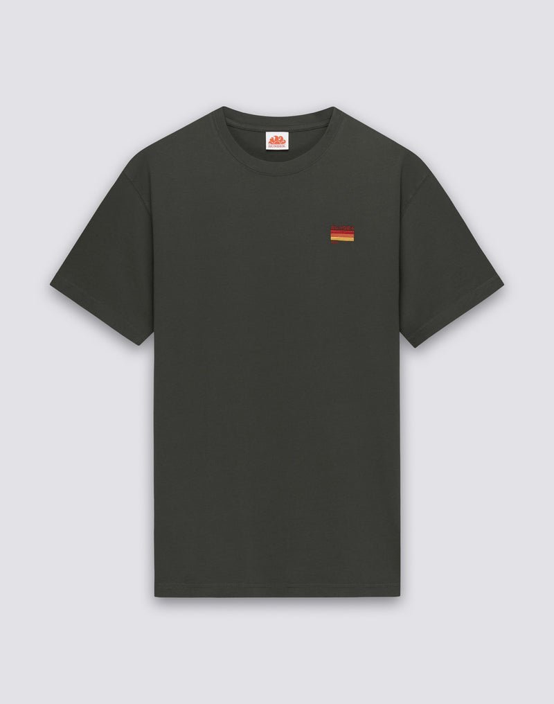 T-Shirt with Tricolour Embroidery in Dark Green