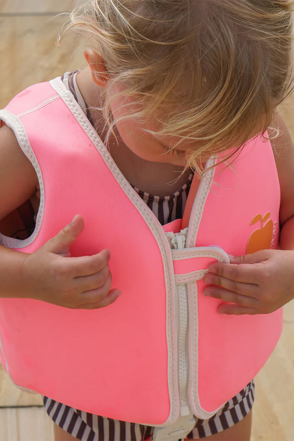 Load image into Gallery viewer, Kids Swim Vest Poppy Peach Neon Pink
