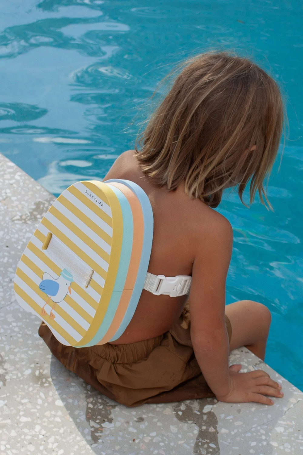 Load image into Gallery viewer, Bubble Back Float Sid the Seagull Mustard Stripe
