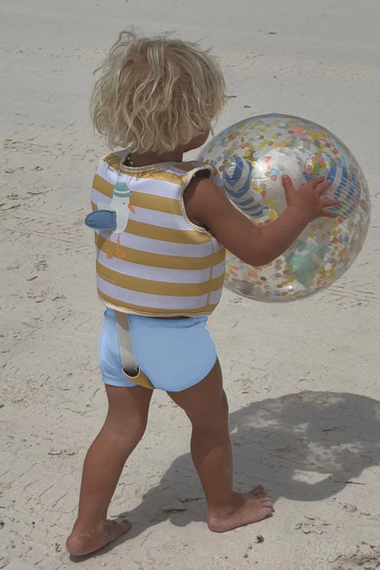 Kids Swim Vest Sid the Seagull Mustard Stripe