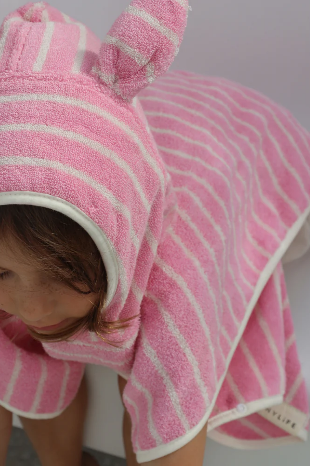 Load image into Gallery viewer, Kids Character Hooded Towel Cotton Candy Pink Stripe
