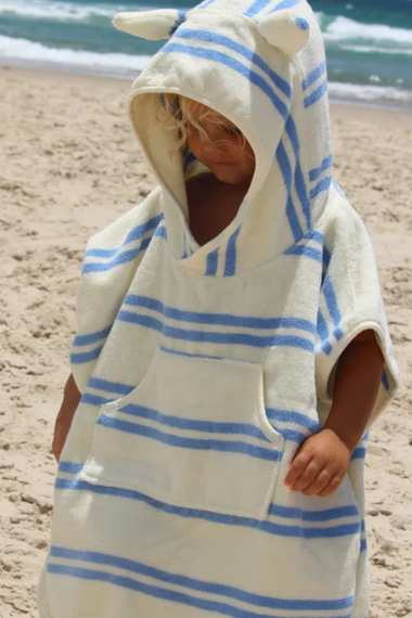 Kids Character Hooded Towel Sid the Seagull Blue Stripe