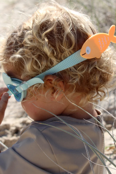 Kids Swim Goggles Finn the Fish Aqua Blue