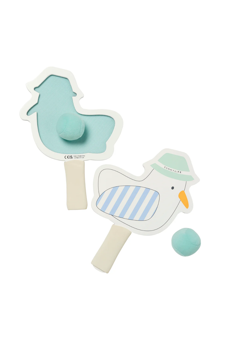 Kids Velcro Beach Bats Sid the Seagull Blue Stripe