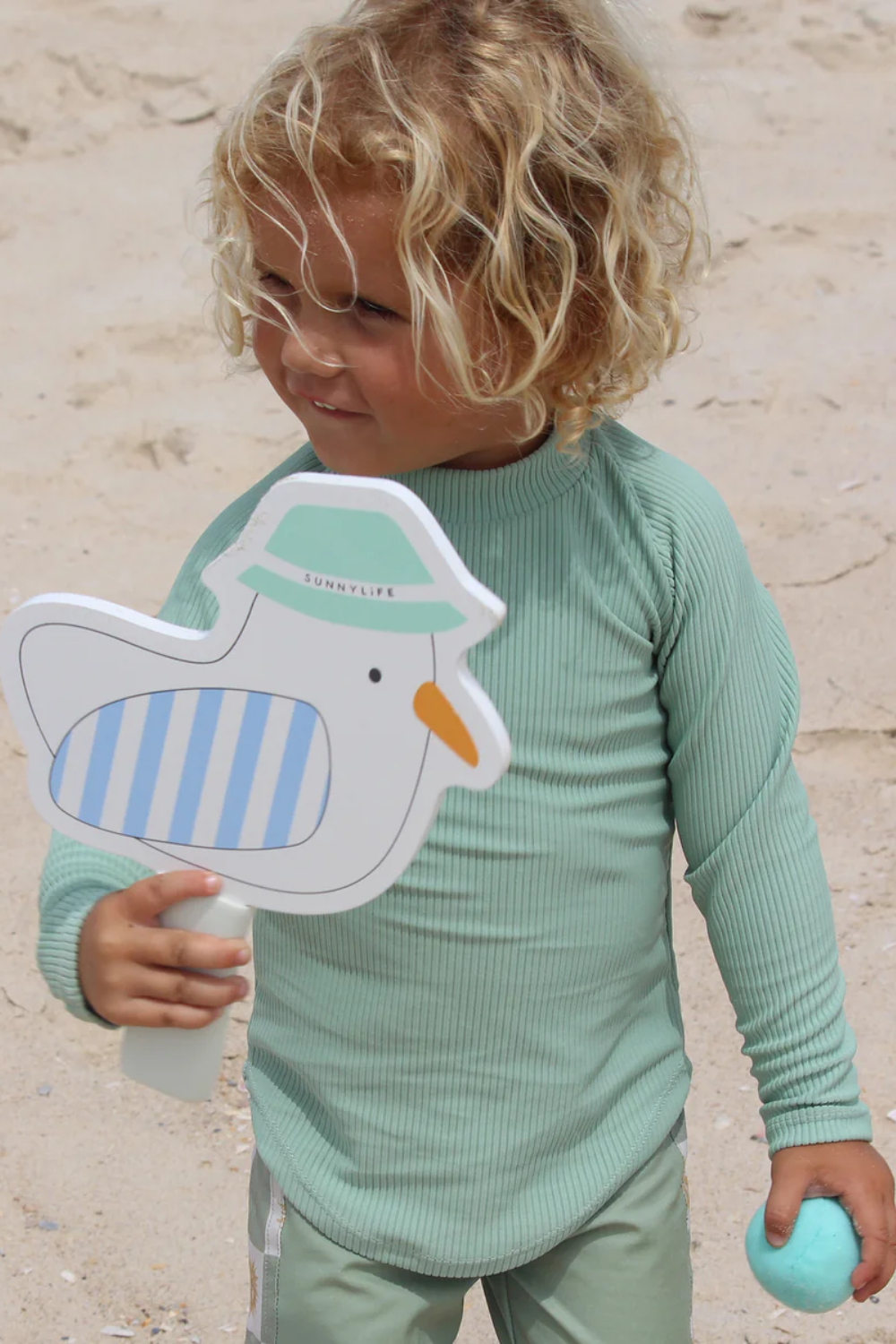 Load image into Gallery viewer, Kids Velcro Beach Bats Sid the Seagull Blue Stripe
