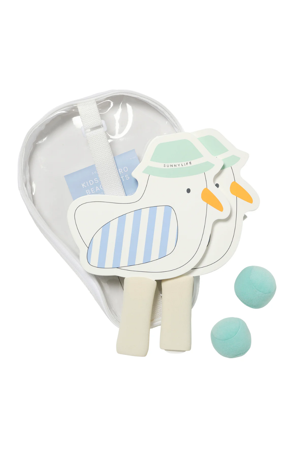 Load image into Gallery viewer, Kids Velcro Beach Bats Sid the Seagull Blue Stripe
