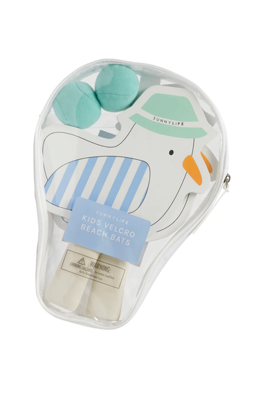 Kids Velcro Beach Bats Sid the Seagull Blue Stripe