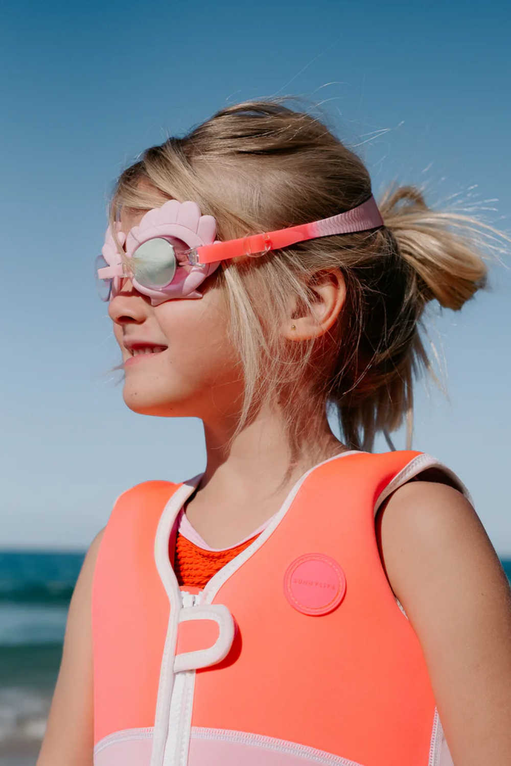 Load image into Gallery viewer, Melody the Mermaid Mini Swim Goggles Neon Strawberry
