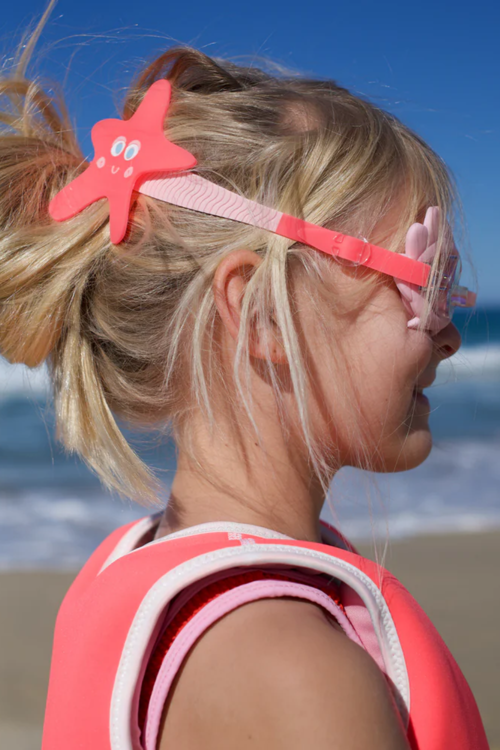 Load image into Gallery viewer, Melody the Mermaid Mini Swim Goggles Neon Strawberry
