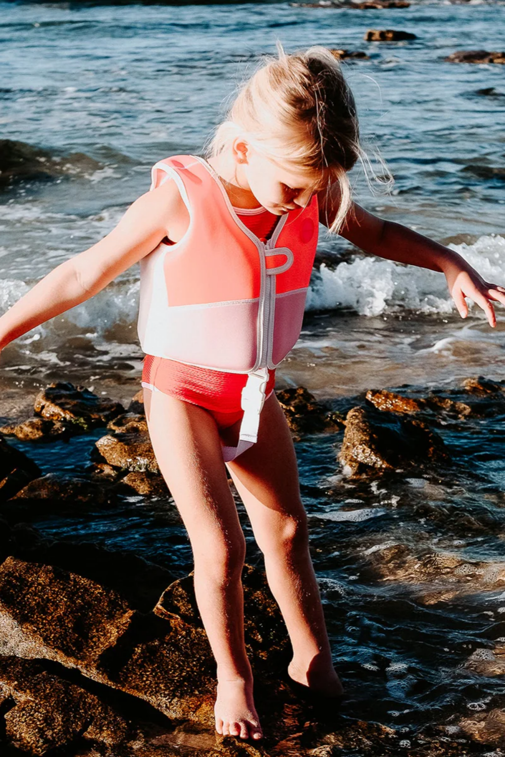 Load image into Gallery viewer, Melody the Mermaid Swim Vest Neon Strawberry

