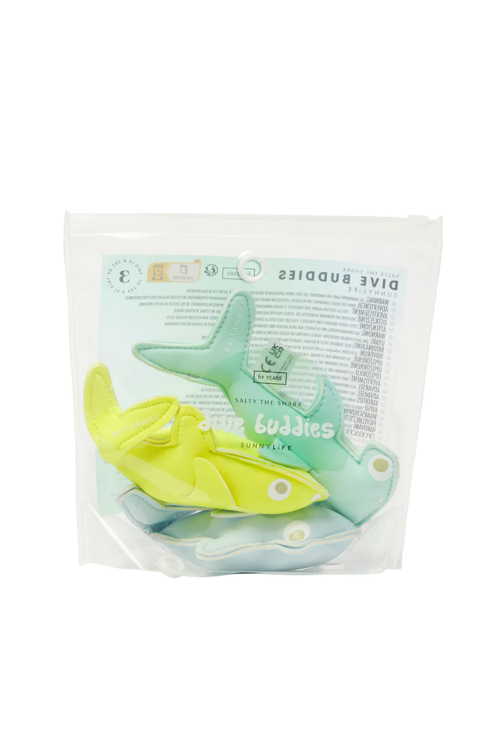 Load image into Gallery viewer, Salty the Shark Dive Buddies Aqua Neon Yellow Set of 3
