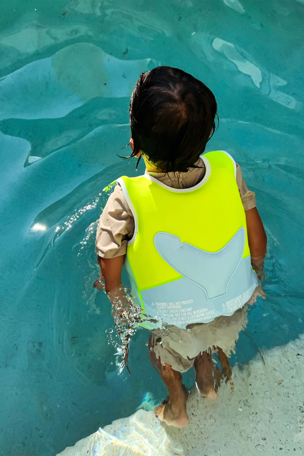 Load image into Gallery viewer, Salty the Shark Swim Vest Aqua Neon Yellow
