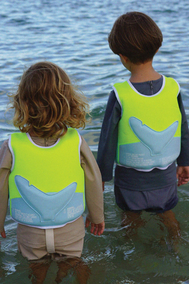 Salty the Shark Swim Vest Aqua Neon Yellow