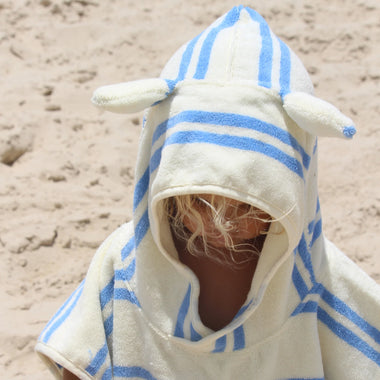 Kids Character Hooded Towel Sid the Seagull Blue Stripe