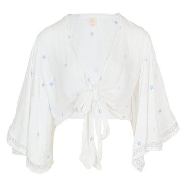 Ivory/Tonal Blue Stars Lurex Stripe Star Crop Top - Top