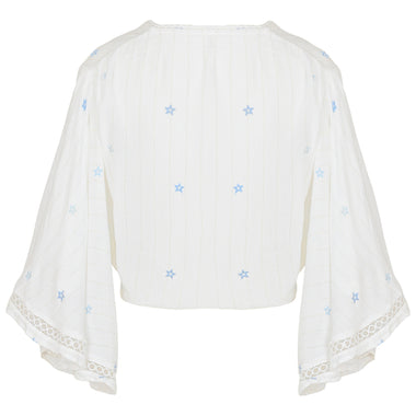 Ivory/Tonal Blue Stars Lurex Stripe Star Crop Top - Top