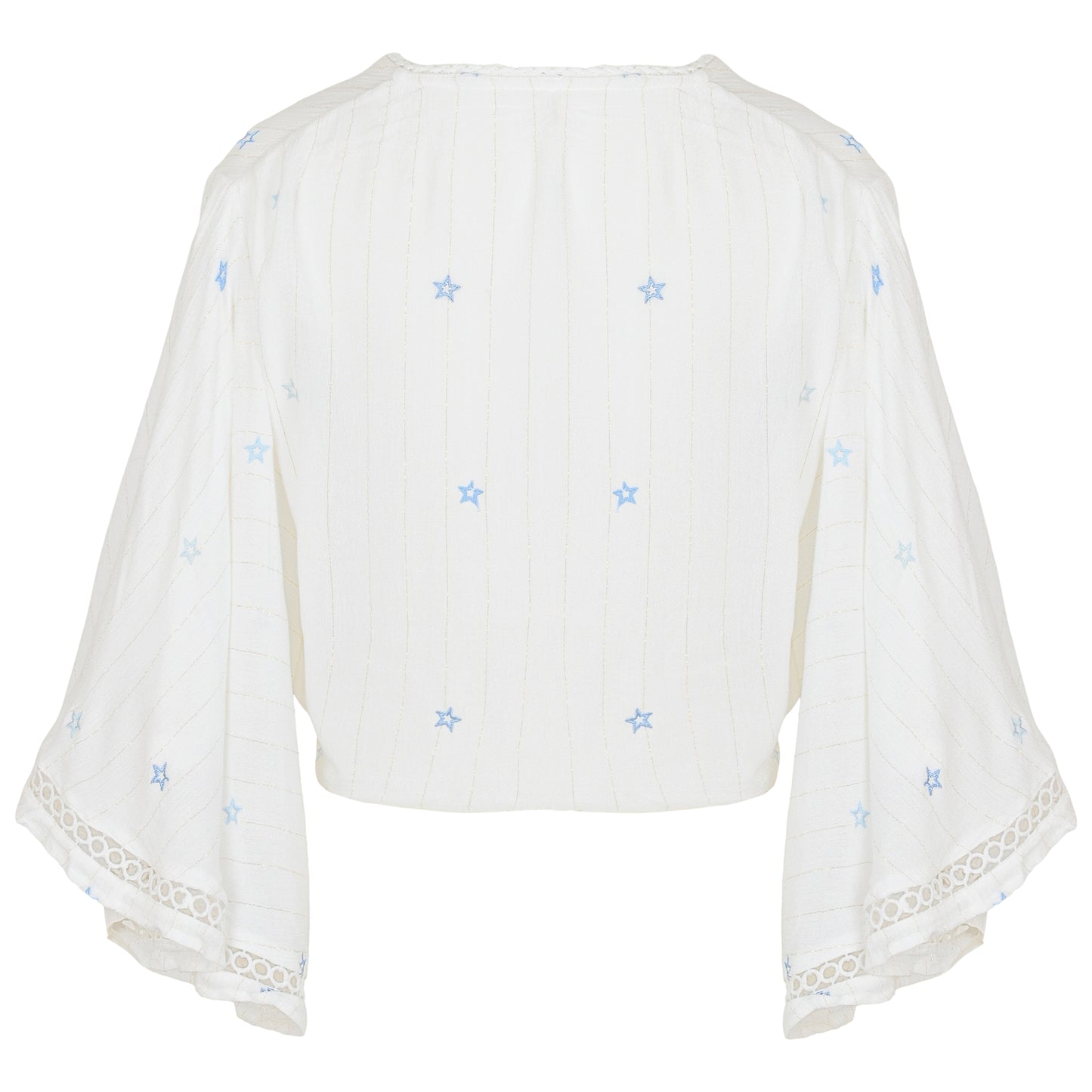 Load image into Gallery viewer, Ivory/Tonal Blue Stars Lurex Stripe Star Crop Top - Top
