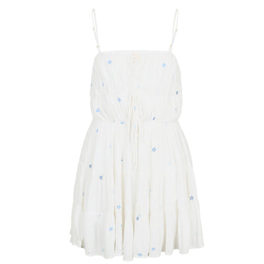 Ivory/Tonal Blue Stars Lurex Stripe Star Dress - Dress