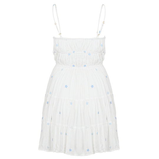 Ivory/Tonal Blue Stars Lurex Stripe Star Dress