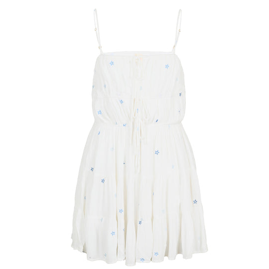 Ivory/Tonal Blue Stars Lurex Stripe Star Dress