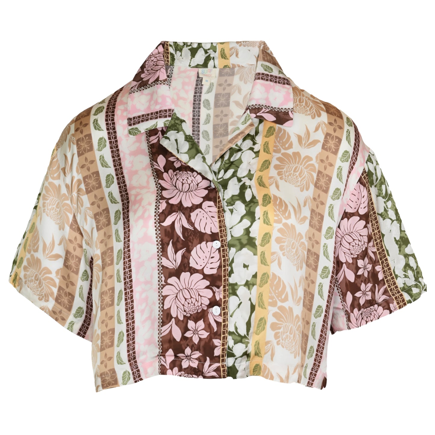 Load image into Gallery viewer, Pacific Tropical Satin Printed Cropped Button Up - Top
