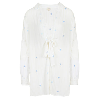 Ivory/Tonal Blue Stars Lurex Stripe Star Cover Up - Cover Up