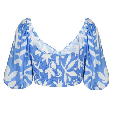 Summer Breeze Print Satin Top Blue - Top