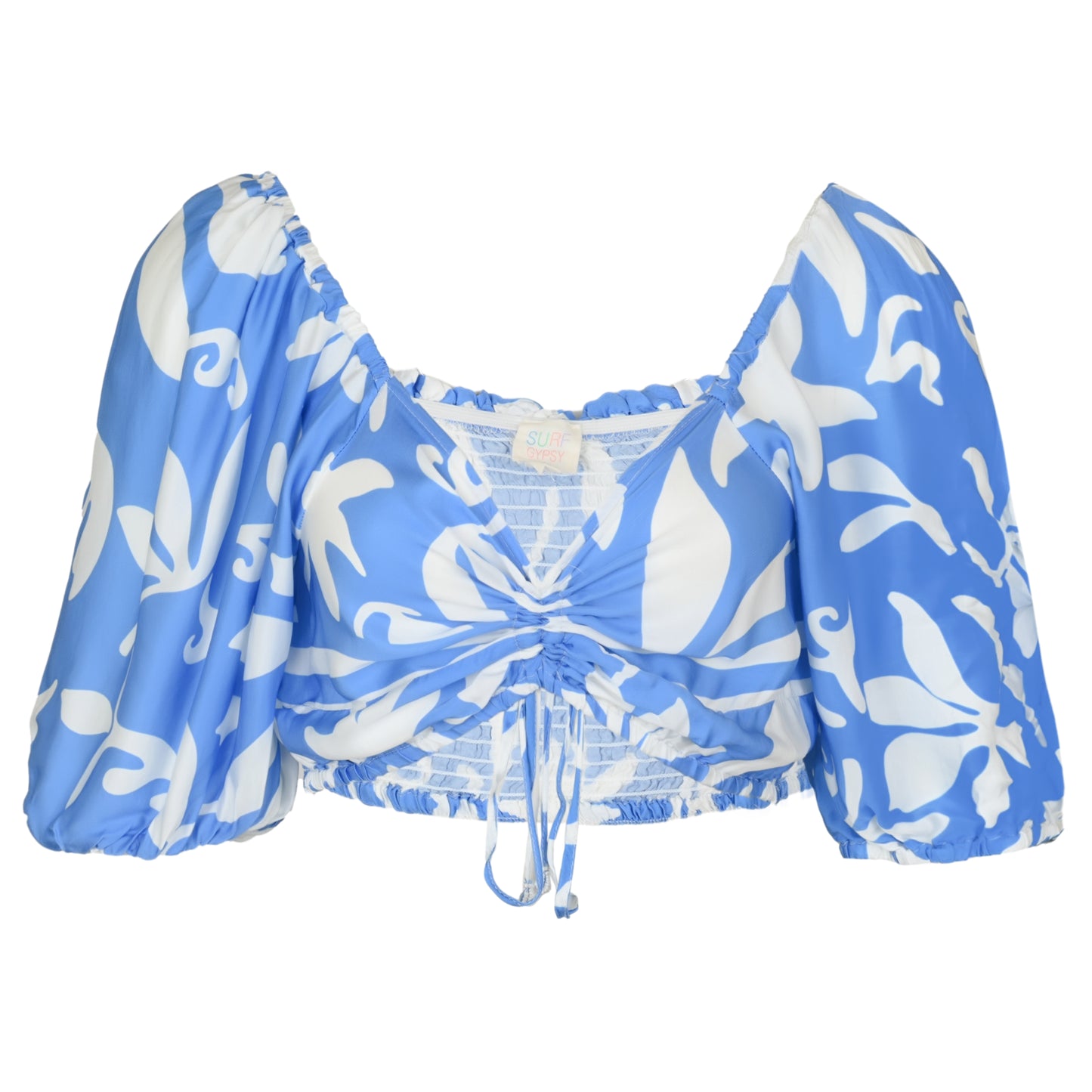 Load image into Gallery viewer, Summer Breeze Print Satin Top Blue - Top

