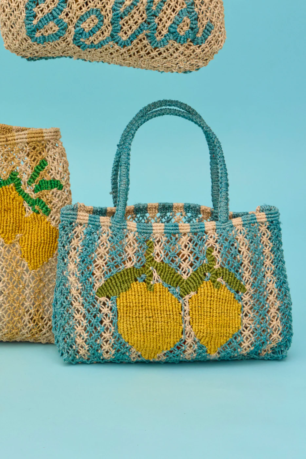 Load image into Gallery viewer, Tracy Stripe 2 Lemons Jute Bag

