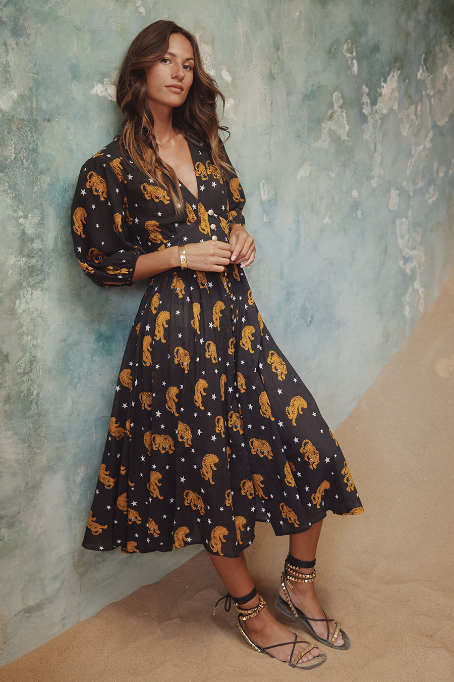 Load image into Gallery viewer, Abelle Dress Tiger Star Charcoal - Dress
