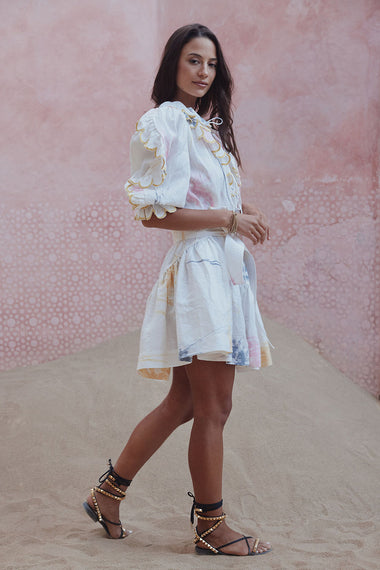 Ajax Scallop Dress Nouveau Tie Dye Off White - Dress