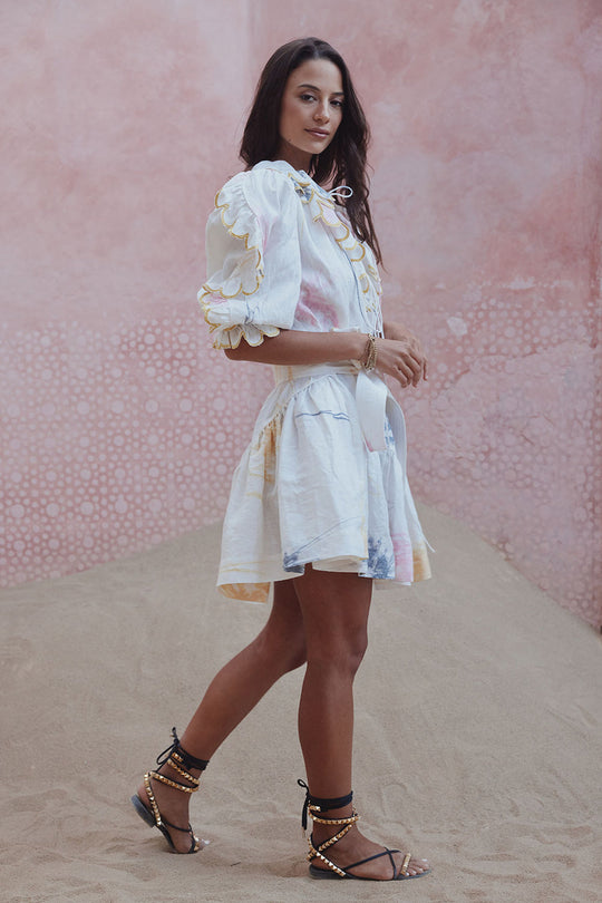 Load image into Gallery viewer, Ajax Scallop Dress Nouveau Tie Dye Off White - Dress
