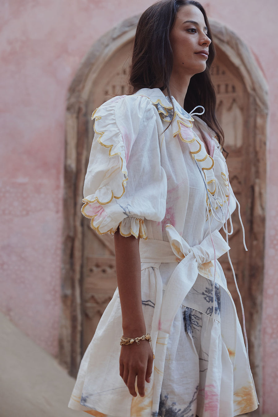 Load image into Gallery viewer, Ajax Scallop Dress Nouveau Tie Dye Off White - Dress
