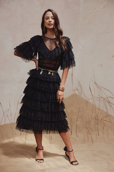 Aoki Ruffle Dress Plain Noir - Dress